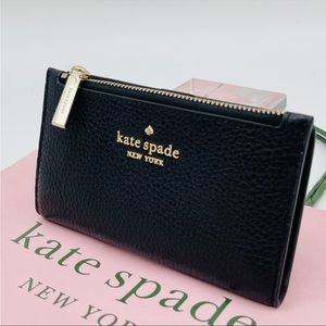 Kate Spade Leila Small Slim Bifold Wallet Black Leather